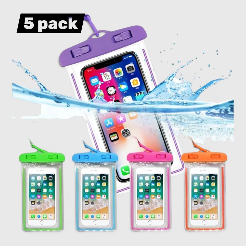 Mobile Phone Dry Bag Pouch ~ 5 Pack Transparent Floating Waterproof Touch Screen